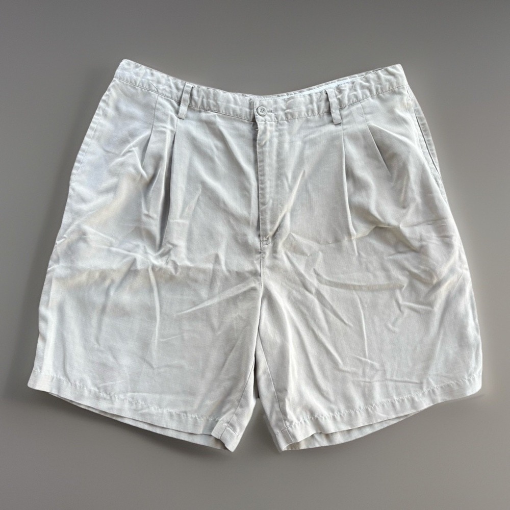 Bamboo Cay Shorts Mens 40 Gray Pleated Resortwear Tropical Polynosic